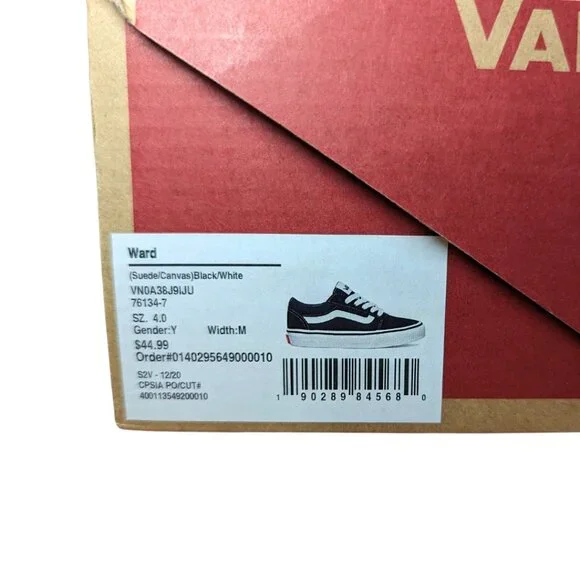 Vans NIB Youth 4 Black & White Ward Low Top Suede Lace Up Sneakers - Picture 7 of 10